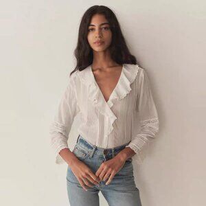 Vintage French lace white blouse, exuding a gentle pastoral charm